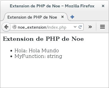 La extension funcionando